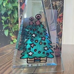 8" Stained Glass Mirror Christmas Tree Votive Candle Holder